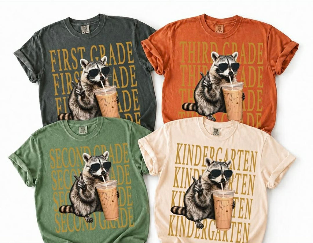 Adult - K-4th Grade Raccoon Drinking a Coffee