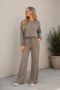 PRE-ORDER: Ribbed Leopard Trim Pants Set