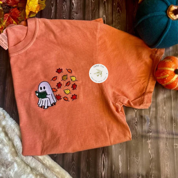 Fall Leaves Book Ghost - Comfort Colors Tee